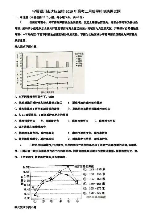 宁夏银川市达标名校2019年高考二月质量检测地理试题含解析