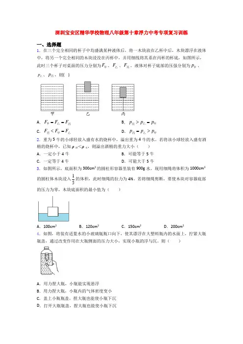 深圳宝安区精华学校物理八年级第十章浮力中考专项复习训练