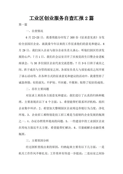 工业区创业服务自查汇报2篇