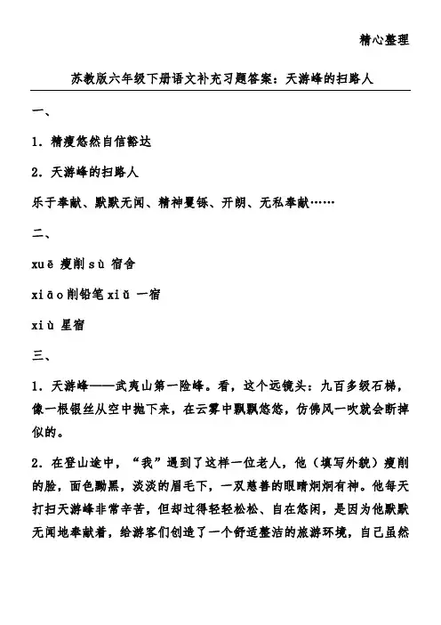 苏教版六年级下册语文补充习题答案：天游峰的扫路人