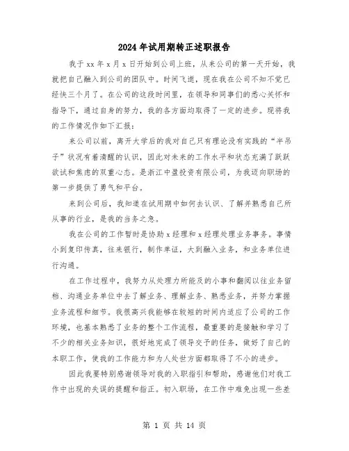 2024年试用期转正述职报告（4篇）