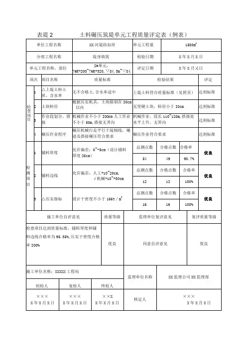 堤防工程土料碾压筑堤单元工程质量评定表示范文本