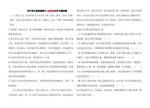 初中语文阅读理解中人物形象分析专题讲解