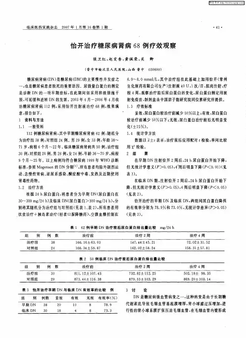 怡开治疗糖尿病肾病68例疗效观察