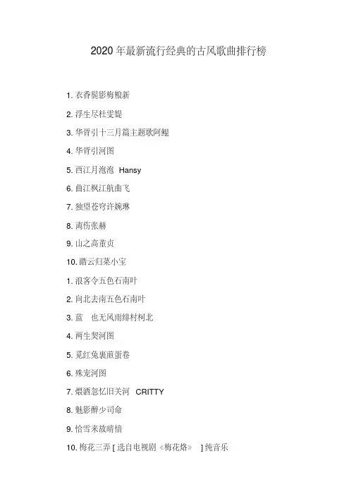 2020年最新流行经典的古风歌曲排行榜