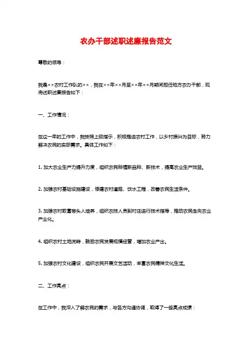 农办干部述职述廉报告范文