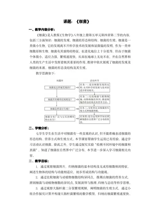 第二节细菌教案2023-2024学年人教版生物八年级上册