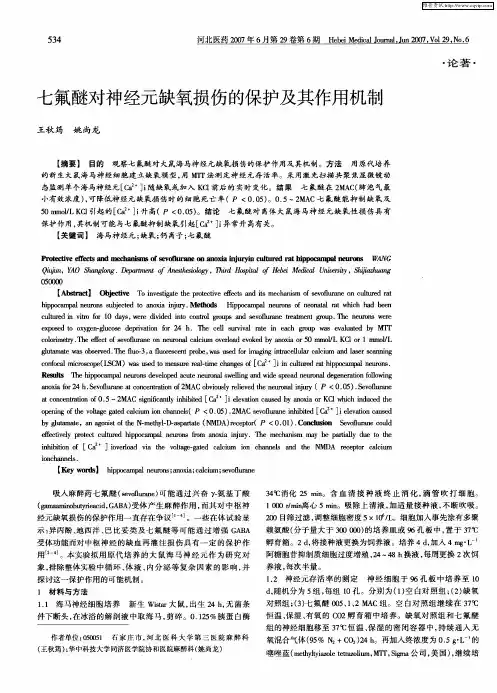 七氟醚对神经元缺氧损伤的保护及其作用机制
