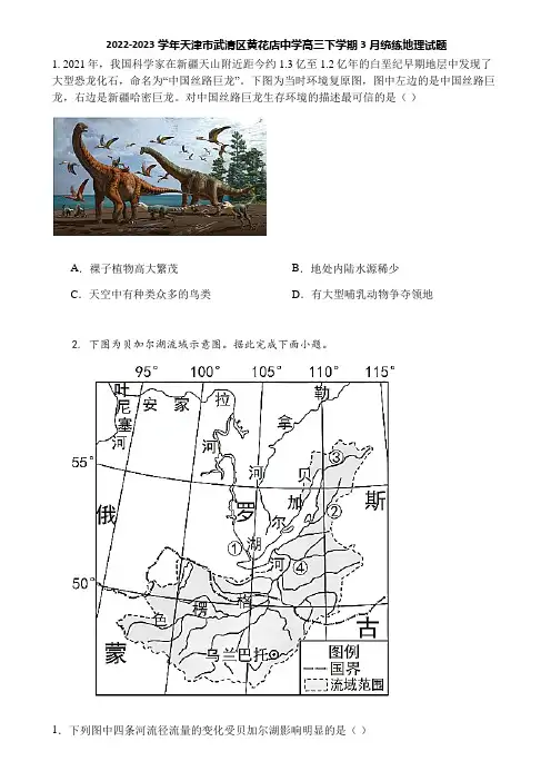 2022-2023学年天津市武清区黄花店中学高三下学期3月统练地理试题
