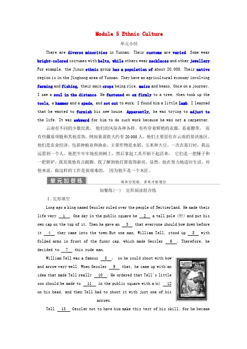 2019年高中英语 Module 5 Ethnic Culture 单元小结教案(含解析)外研版选修7