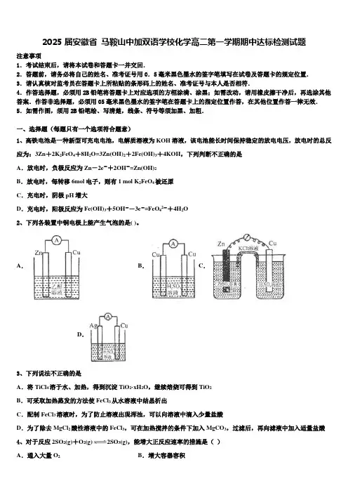 2025届安徽省马鞍山中加双语学校化学高二第一学期期中达标检测试题含解析