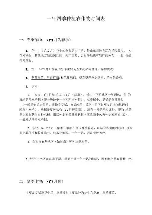 一年四季农作物种植时间表