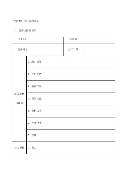 设备维护保养管理表格精