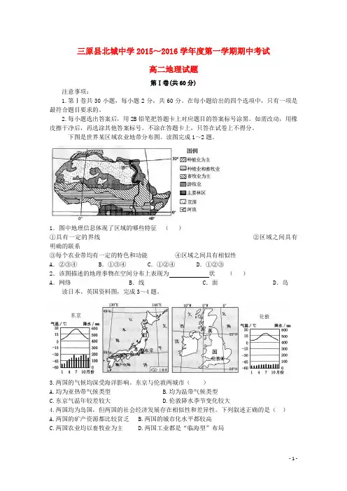 陕西省咸阳市三原县北城中学2015_2016学年高二地理上学期期中试题