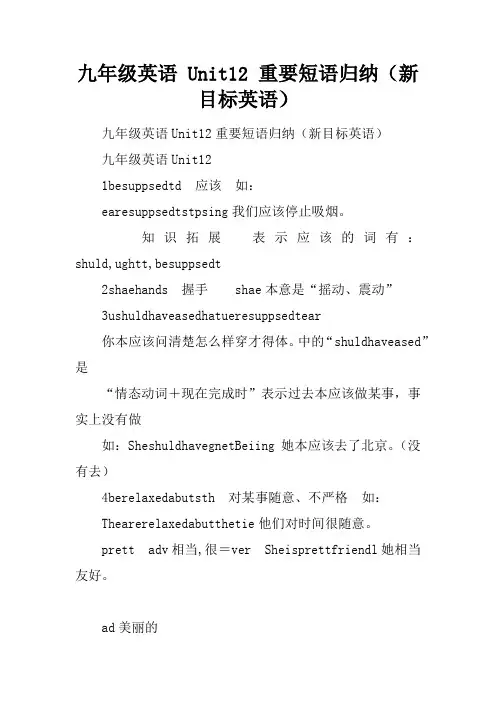九年级英语 Unit12 重要短语归纳(新目标英语)