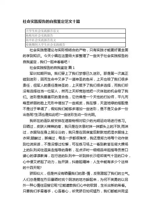 社会实践报告的自我鉴定范文十篇