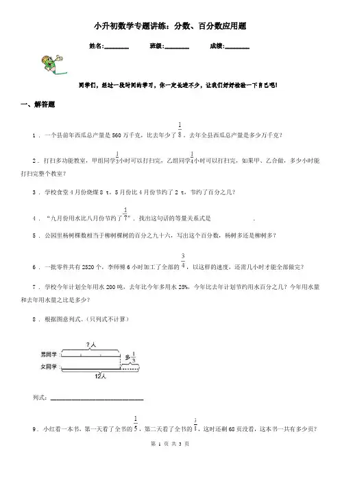 小升初数学专题讲练：分数、百分数应用题