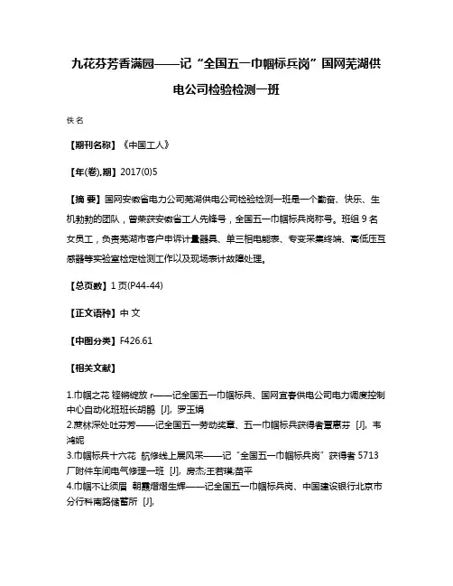 九花芬芳香满园——记“全国五一巾帼标兵岗”国网芜湖供电公司检验检测一班