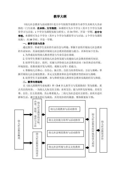 《幼儿社会教育与活动指导》教学大纲