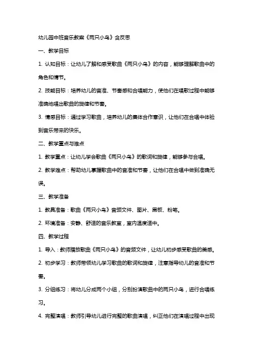 幼儿园中班音乐教案《两只小鸟》含反思