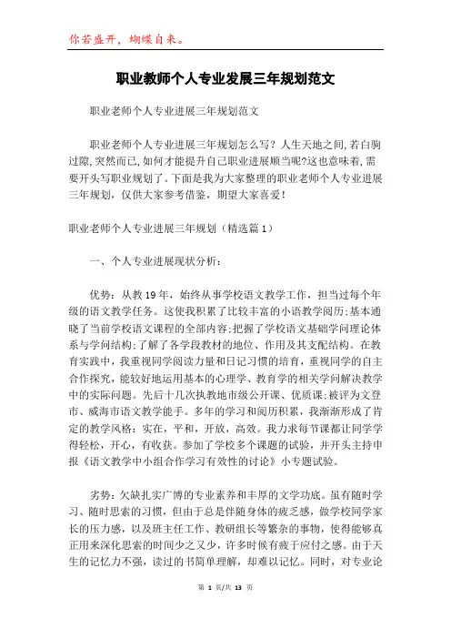 职业教师个人专业发展三年规划范文