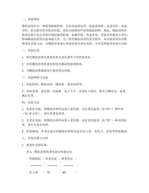 橡胶沥青老化实验报告