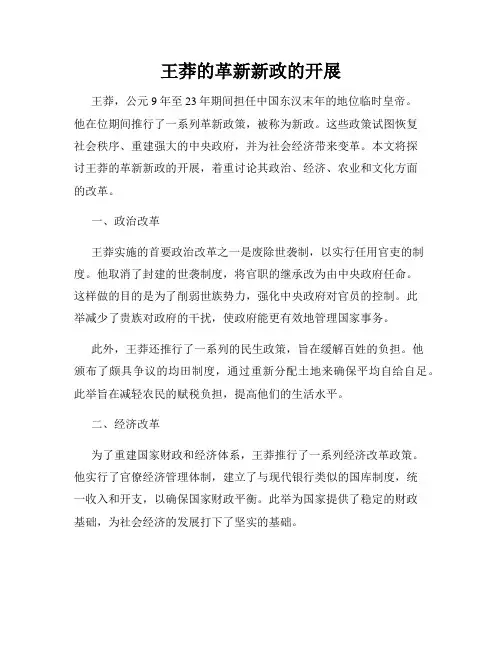 王莽的革新新政的开展