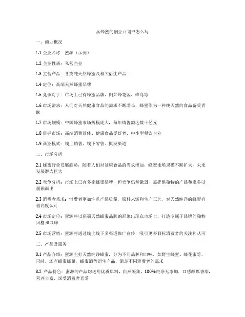 卖蜂蜜的创业计划书怎么写