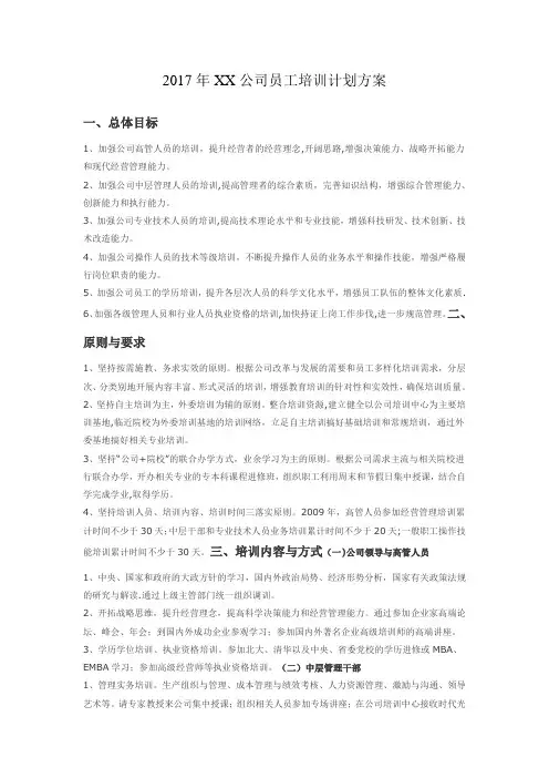 2017年度XX公司员工培训计划方案