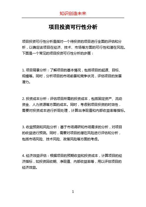 项目投资可行性分析