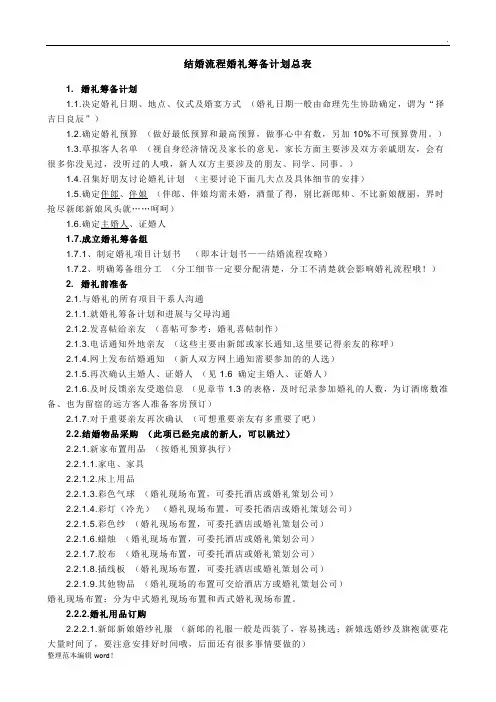 结婚流程婚礼筹备计划总表