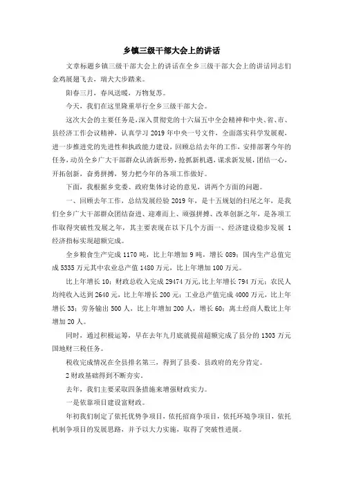 演讲稿-乡镇三级干部大会上的讲话 精品