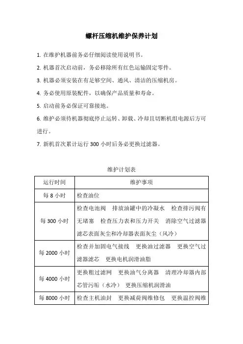 螺杆压缩机维护保养计划