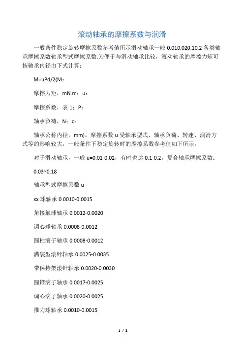 滚动轴承的摩擦系数及润滑