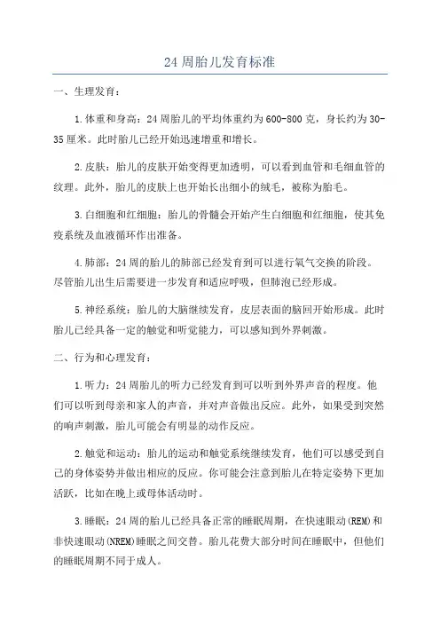 24周胎儿发育标准