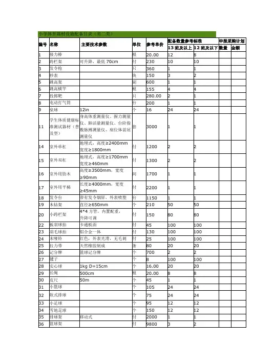 小学体育器材设施配备目录省二类