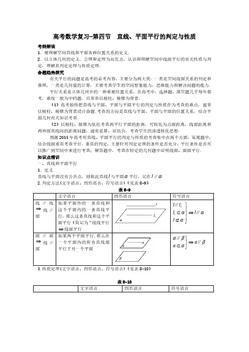 高考数学复习8.4直线、平面平行的判定与性质