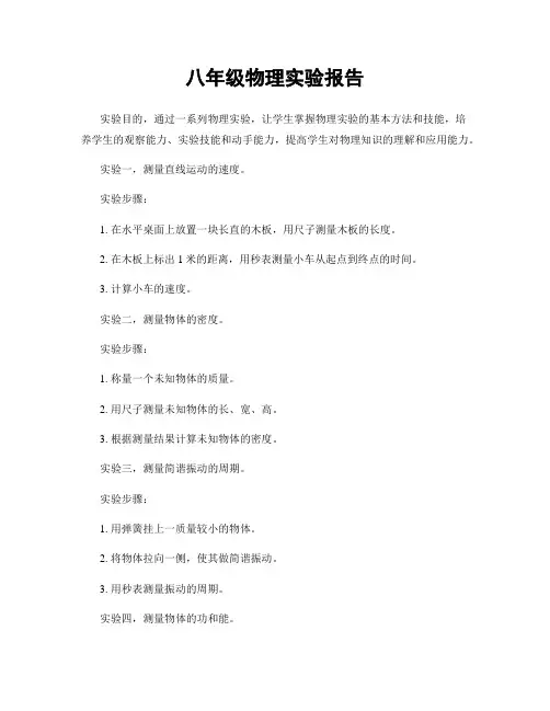八年级物理实验报告