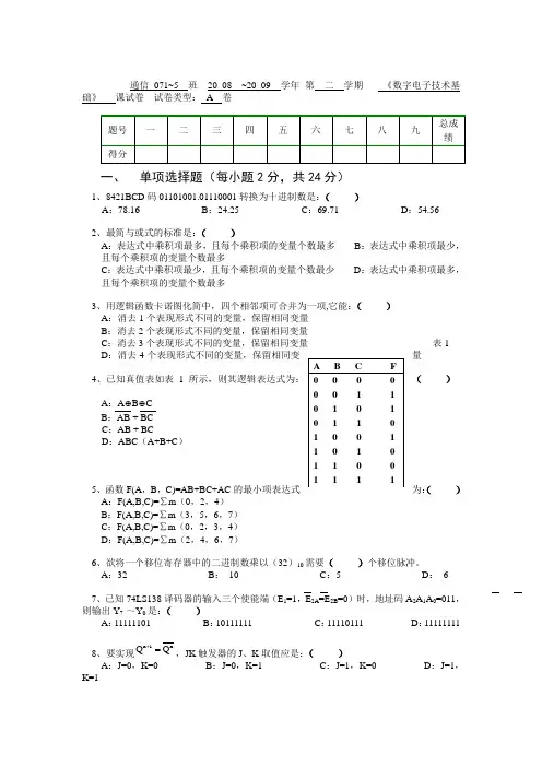(完整版)数电试题及答案