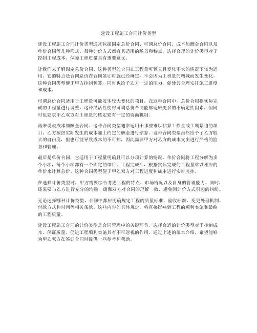 建设工程施工合同计价类型