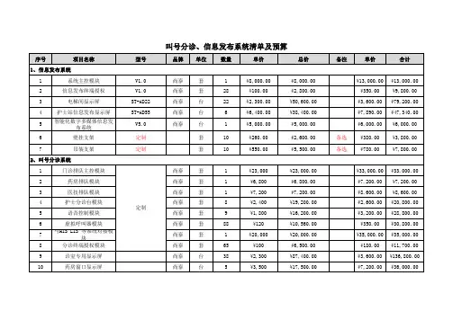 医院弱电智能化信息化HIS系统全套报价清单