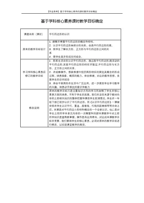 【作业表单】基于学科核心素养的课时教学目标确定