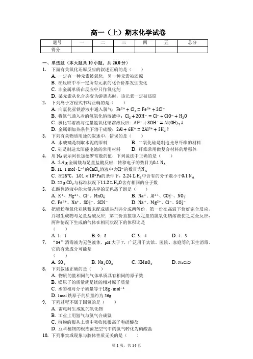 山东省泰安市高一(上)期末化学试卷