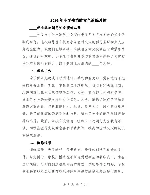 2024年小学生消防安全演练总结
