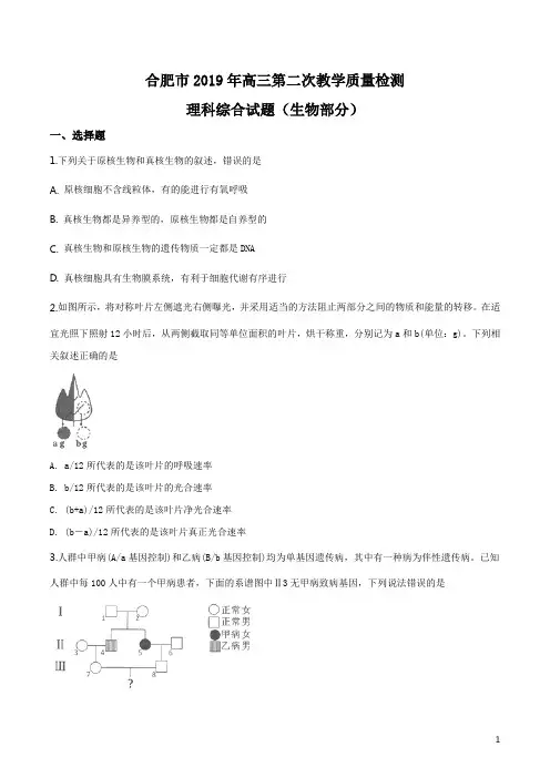 安徽省合肥市2019届高三第二次教学质量检测理科综合生物试题(原卷版)