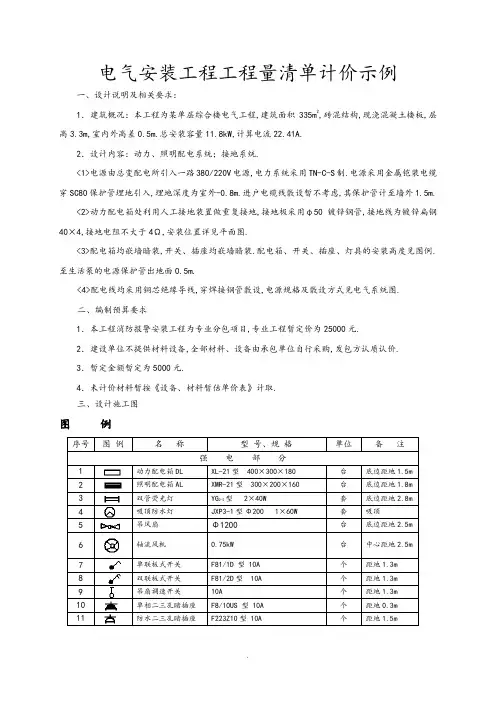 电气工程预算实例_清单及计价样本