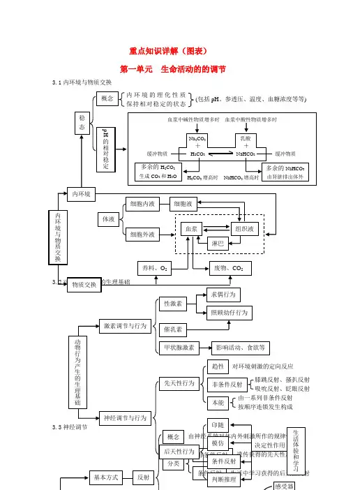 高中生物第一单元生命活动的的调节图表重点知识详解新人教版必修3