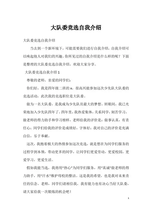 大队委竞选自我介绍