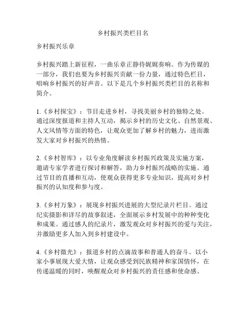 乡村振兴类栏目名