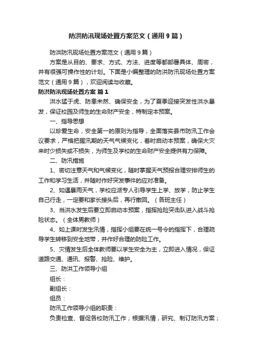 防洪防汛现场处置方案范文（通用9篇）